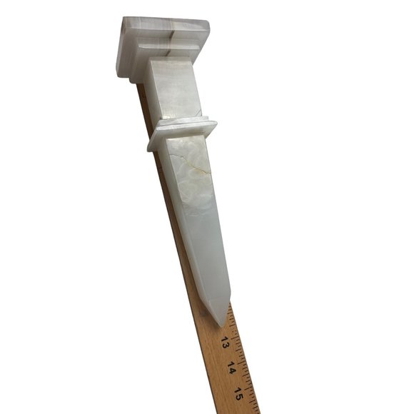 Vintage Cream Alabaster Obelisk Sculpture approx 13" - Picture 6 of 7